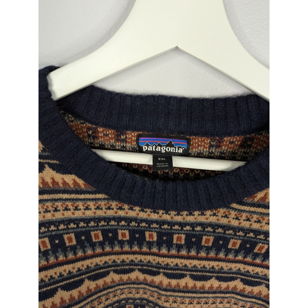 Patagonia Sweater Mens XXL Navy Blue Crewneck Fair Isle Recycled Wool Crewneck - Picture 2 of 6